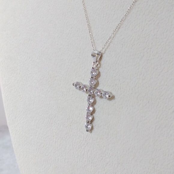 Simulated Diamond Cross Necklace CZ - Picture 7 of 7